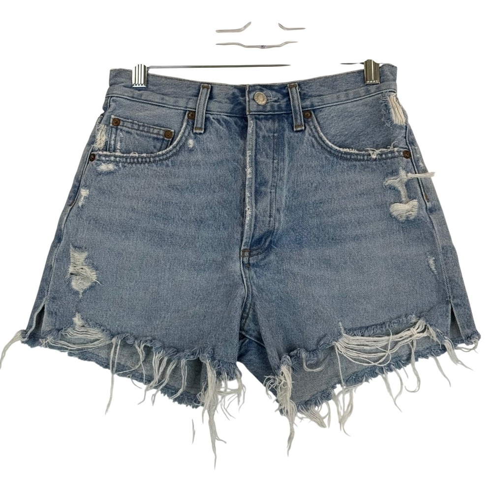 Agolde Dee Denim Shorts High-Rise Cut-Off Distressed Side Slit Light Wash Sz 26